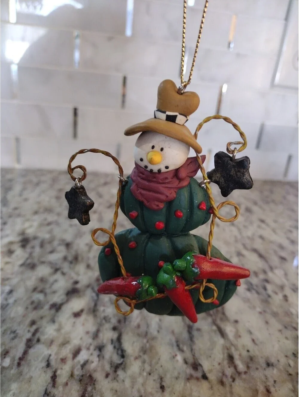 Western Cowboy Christmas Ornament Snowman Desert Cactus Chili Peppers 4.5